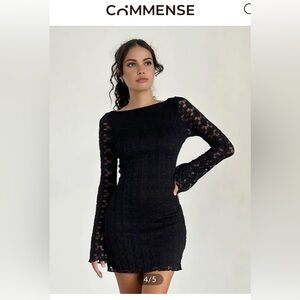 Commense Semi-Sheer Textured Lace Short Dress